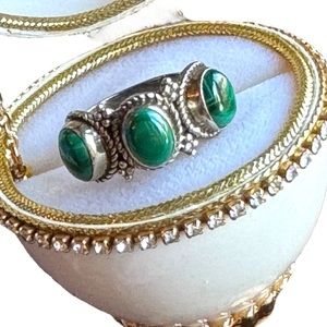 Vintage Sterling silver 925 fancy Malachite Balenisian Thai fancy ring